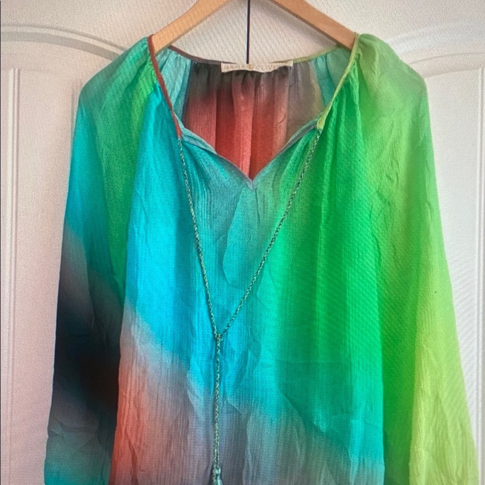 Marie Oliver Green Turquoise Ombre Silk Blouse